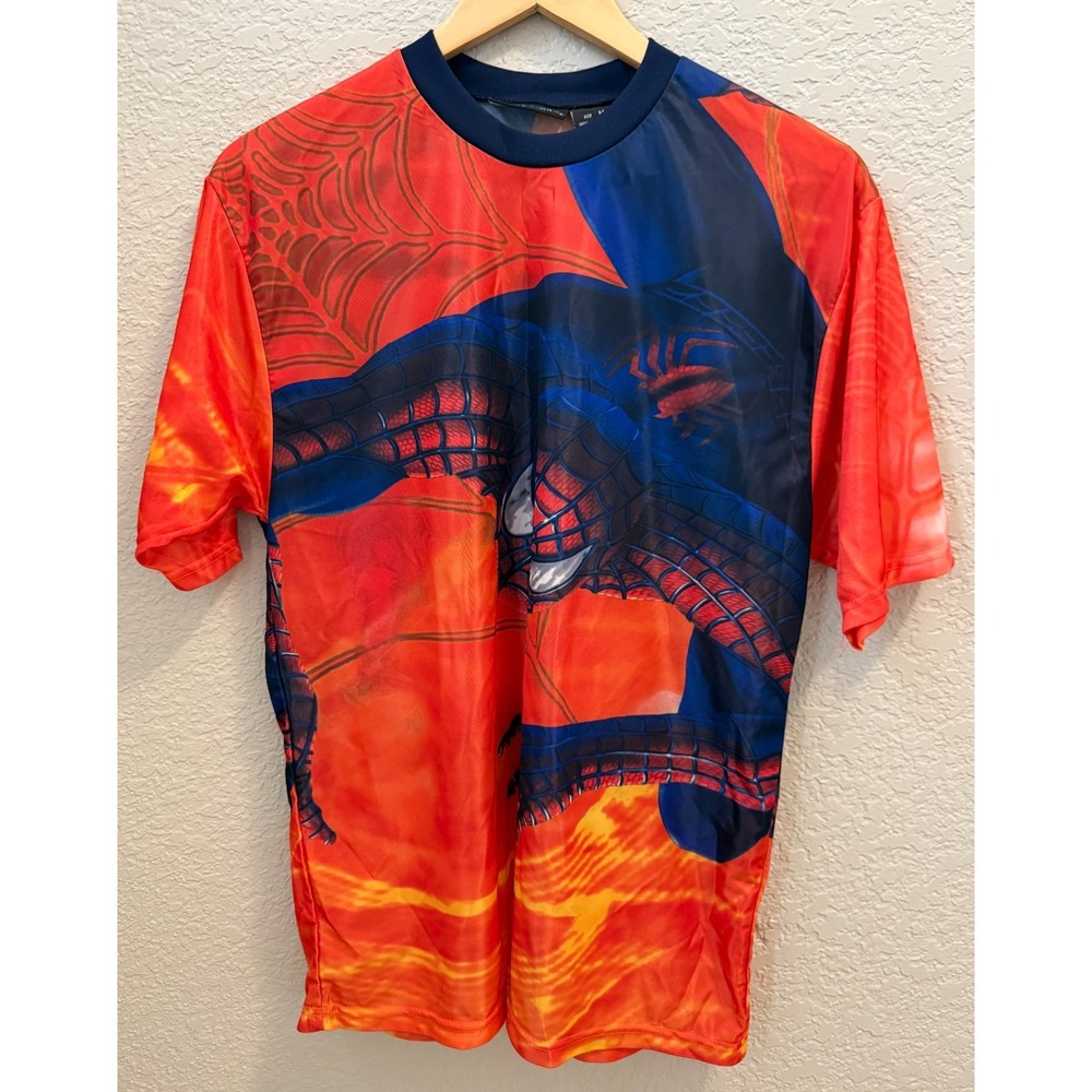 Vintage 2002 Marvel Spiderman Orange Polyester Medium T-Shirt Spider-Man